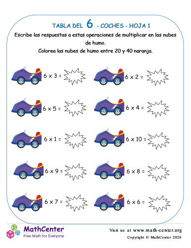 6 Tabla De Multiplicar - Hoja De Coches 1