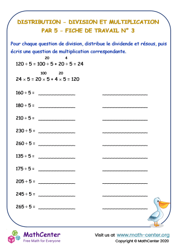 Distribution - division et multiplication par 5 - fiche de travail n° 3