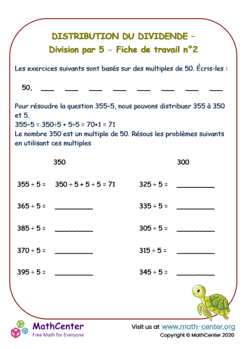 Distribution - division par 5 - fiche de travail n°2