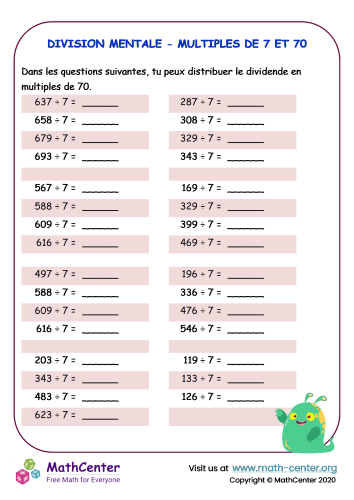 Division mentale - multiples de 7 et 70