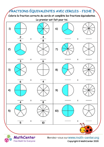 Fractions équivalentes avec cercles fiche 3