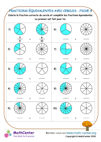 Fractions équivalentes avec cercles fiche 4