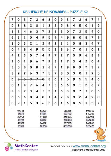 Recherche le nombre - puzzle c2