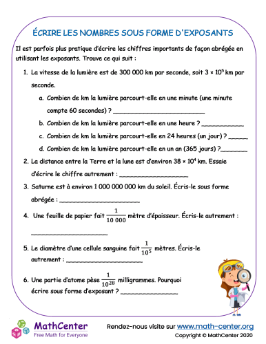 Écrire les nombres sous forme d'exposants