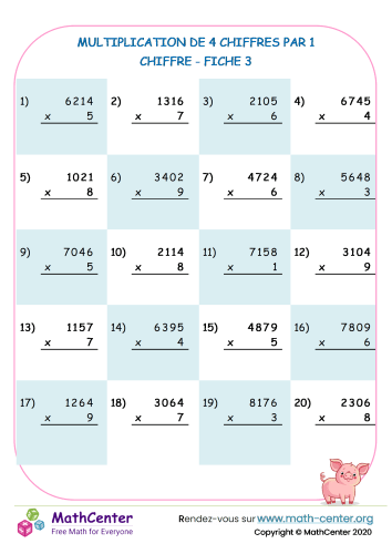 Multiplication de 4 chiffres par 1 chiffres fiche 3