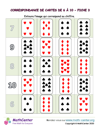 Correspondace de cartes 6 à 10 fiche 3