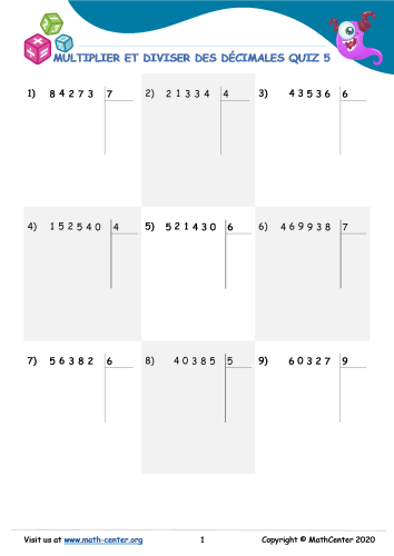 Multiplier et diviser des décimales quiz 5