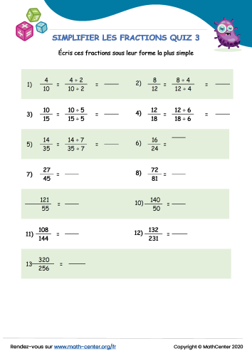 Simplifier les fractions quiz 3