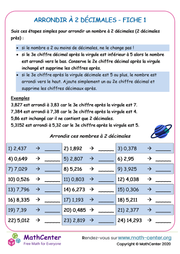 Arrondir à 2 décimales fiche 1