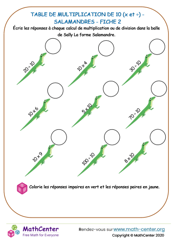 10 tables de multiplication - salamandre fiche 2 (x et ÷)