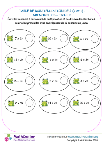 2 tables de multiplication - grenouille fiche 2 (x et ÷)