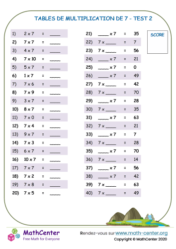 7 tables de multiplication - test 2