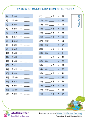 8 tables de multiplication - test 4