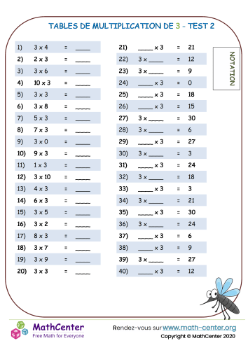 3 tables de multiplication - test 2