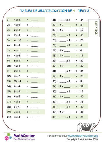 4 tables de multiplication - test 2