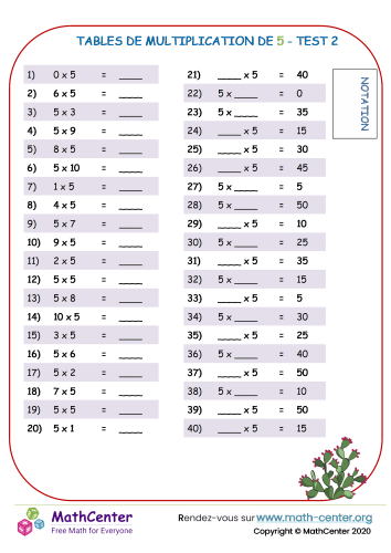 5 tables de multiplication - test 2