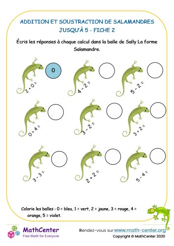 Addition et soustraction de salamandre à 5 sheet 2