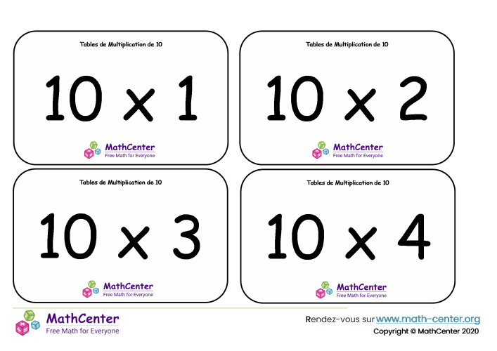 10 tables de multiplication - cartes