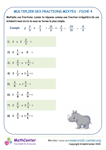 Multiplier des fractions mixtes fiche 4