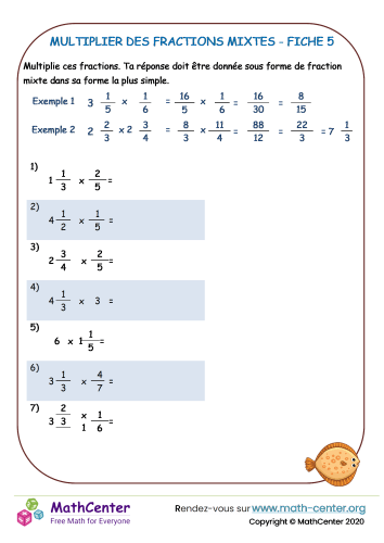 Multiplier des fractions mixtes fiche 5