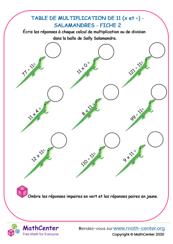 11 tables de multiplication - salamandre fiche 2 (x et ÷)