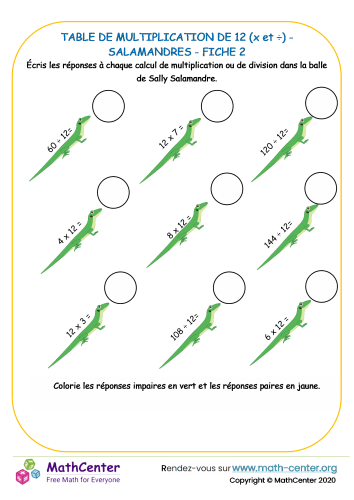 12 tables de multiplication - salamandre fiche 2 (x et ÷)