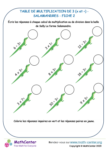 3 tables de multiplication - salamandre fiche 2 (x et ÷)