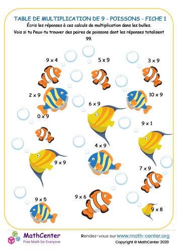 9 tables de multiplication - poisson fiche 1