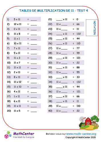 11 tables de multiplication - test 4