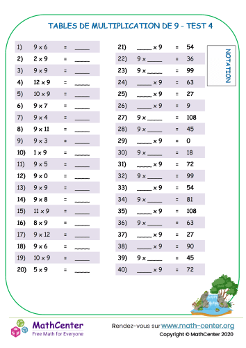 9 tables de multiplication - test 4