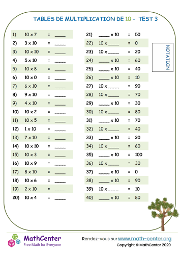10 tables de multiplication - test 3
