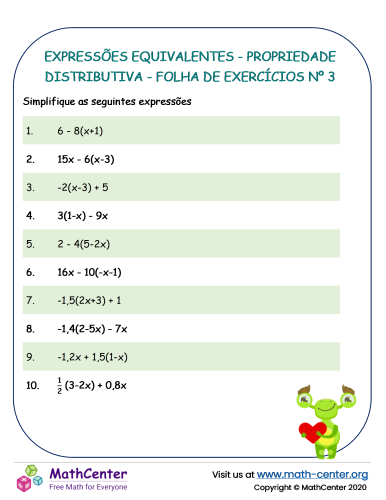 Expressões Equivalentes - Propriedade Distributiva - Folha De Exercícios Nº 3