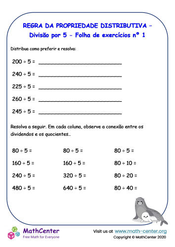 Distribuição - Divisão Por 5 - Folha De Exercícios Nº 1