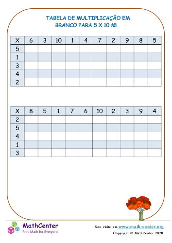 Tabela De Multiplicação Em Branco Para 5 X 10 # 3