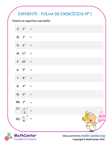 Folha De Exercícios De Expoentes Nº 1