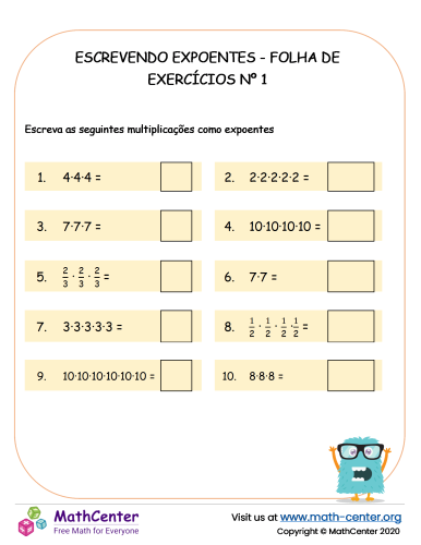 Escrevendo Expoentes - Folha De Exercícios Nº 1A