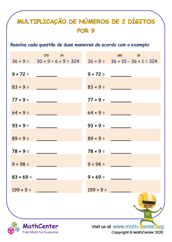 Multiplicações Mentais - Multiplicação De Números De 2 Dígitos Por 9 Nº 1