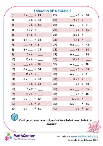 Tabuada De 6 Folha 2
