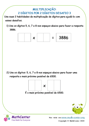 Multiplicação: 2 Dígitos Por 2 Dígitos Desafio 3