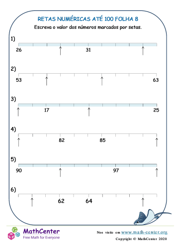 Linhas Numéricas Até 100 Folha 8