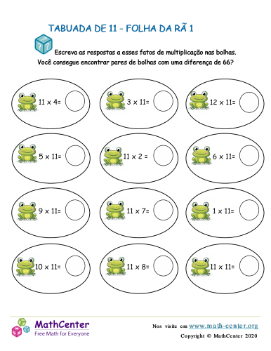 Tabuada De 11 - Folha Da Rã 1