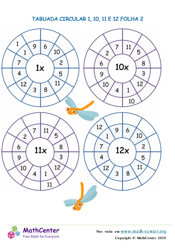 Tabuada Circular 1, 10, 11 E 12 Folha 2