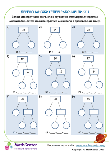 Дерево Множителей Рабочий Лист 1