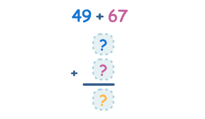 2-digit column Addition with regrouping (writing the question in columns)