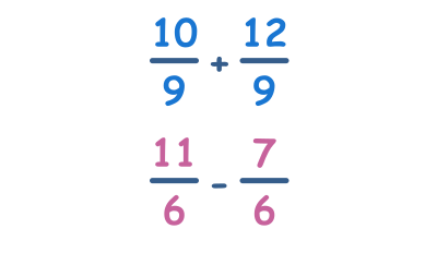 Additionner et soustraire des fractions impropres avec dénominateurs similaires