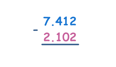 Column subtraction of decimal numbers - with 3 decimal places